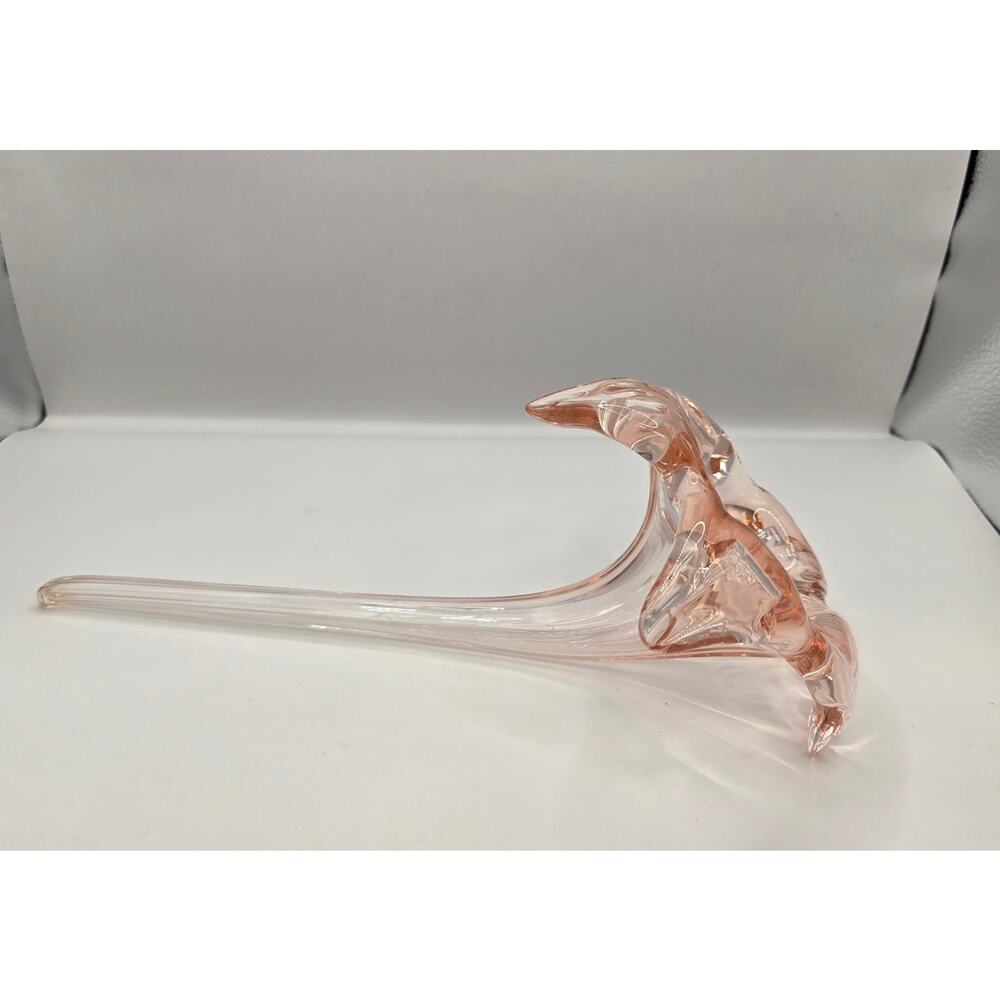 Vintage Pink Art Glass Trumpet Vase – Hand Blown, Crimped‎ Edge, 9”